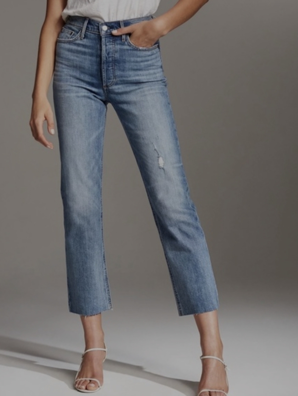 Denim Forum Arlo High Rise Cropped Jeans - Light Blue